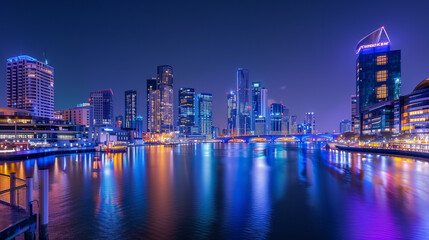 Fototapeta premium Vibrant City Lights Over Downtown Waterfront
