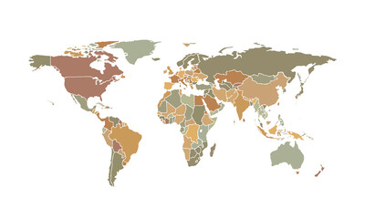 World map isolated .vintage color style. for website layouts, background, education, precise, customizable, Travel worldwide, map silhouette backdrop, earth geography, political, reports.