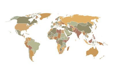 World map isolated .vintage color style. for website layouts, background, education, precise, customizable, Travel worldwide, map silhouette backdrop, earth geography, political, reports.