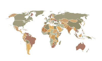Obraz premium World map isolated .vintage color style. for website layouts, background, education, precise, customizable, Travel worldwide, map silhouette backdrop, earth geography, political, reports.