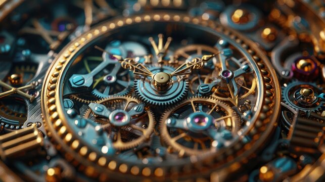 Macro Shot of Vintage Watch Mechanism: Highlighting Intricate Details and Craftsmanship