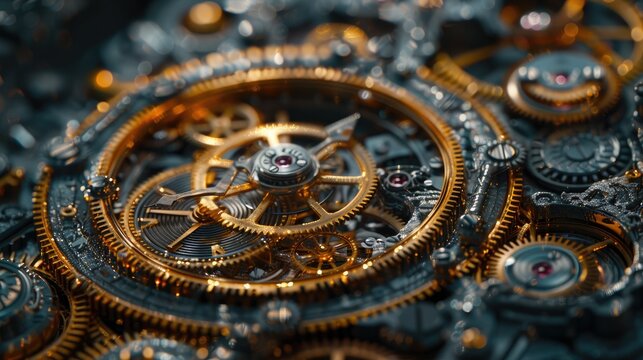 Macro Shot of Vintage Watch Mechanism: Highlighting Intricate Details and Craftsmanship