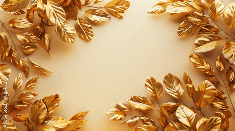 Poster a decorative golden frame sits on a beige background, ready for use as a design element