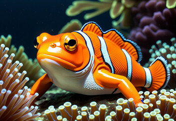 Hybrid animal between Frog and Clownfish.