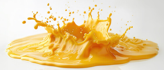 Dynamic splash Yellow water in air with drops hanging around it, shape water movement of splash