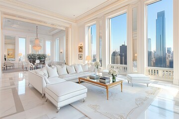 Luxurious Penthouse Living Room with Cityscape View