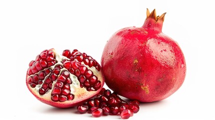 Fresh Pomegranate and Slices Isolated on White Background