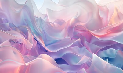 Delicate layers of fabric in a smooth, glossy texture. Ethereal and luminous, they form an abstract, harmonious, hypnotic piece.