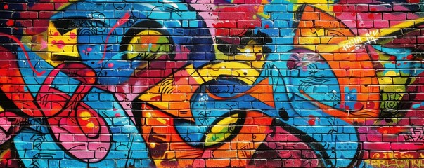 Graffiti Galore: Vibrant Urban Street Art on Brick Wall