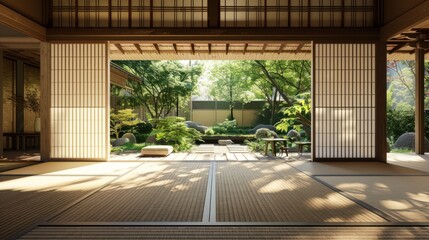 Fototapeta premium Traditional Japanese House with Garden View