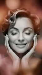 Fototapeta premium A close up of a woman 's face with her eyes closed