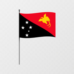 Papua New Guinea flag on flagpole. Vector illustration.