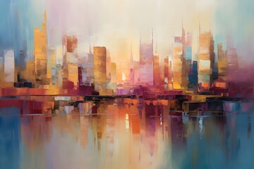 Panoramic view of New York City at sunset. Illustration