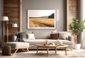 mockup living made frame farmhouse room render interior technology 3d apartment background blank board business chair colours concept contemporary cupboard