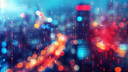 Obraz premium Futuristic technology interface screen with blurred city lights background, showcasing advanced digital displays and abstract urban nightscape, ideal for innovative tech concepts, smart city solutions