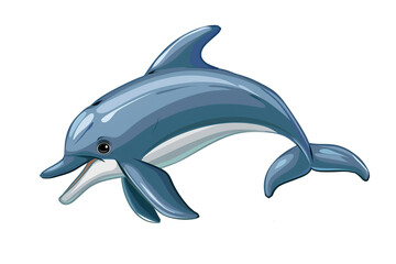 Fototapeta premium Funny dolphin jumping. Color illustration on isolated background