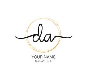 DA initial letter handwriting logo design ,signature logo template,beauty initial with circle design