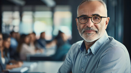 Fototapeta premium Portrait of a mature man manager school for a training a pass a new degree&nbsp;
