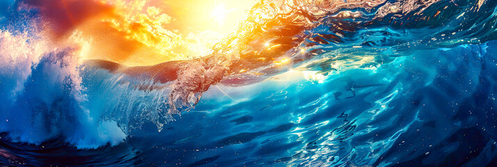 Fototapeta premium Wellen und Sonne. Wasseroberfläche von einem Ozean