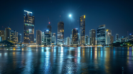 Obraz premium Downtown City Buildings Reflecting in Waterfront