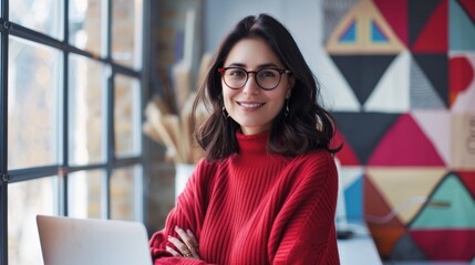 The woman in red sweater