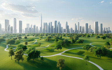 Obraz premium Future urban landscape with perfect integration of science and technology and ecology