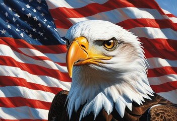 Bald Eagle's Patriotic Pride: Hyperrealistic Painting of American Symbol