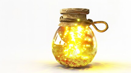 Gold Glowing Witchcraft Infusion for RPG Games on White Background