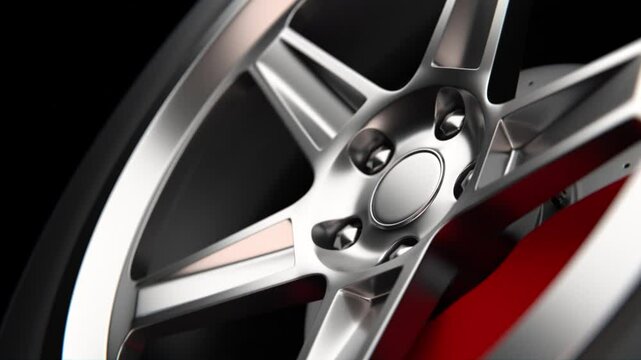 Concept garage tools. auto wheels on a dark background with chrome rims close-up. 3d render