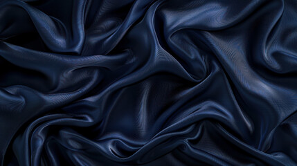 Fototapeta premium Navy blue silk fabric with shiny waves and soft folds. Ideal for designing with ample space and a gradient effect.
