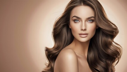 Naklejka premium Beauty female face. Beautiful brunette woman, portrait close up. Portrait of Beauty woman with blue eyes. Beauty face.