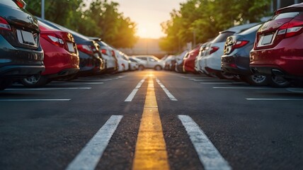 Cars for Sale in a Busy Dealership Lot - Rows of Vehicles in an Organized and Professional Sales Environment