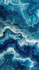 Fototapeta premium Abstract blue ocean wave pattern with swirling acrylic paint art background