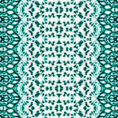 Green Color Geometric Pattern. Water Colour Bohemian  Textile. Abstract Dyed Wave. Water Color...