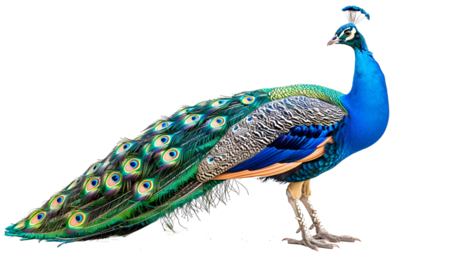 peacock with feathers isolated png transparent background