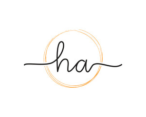 HA initial letter handwriting logo design ,signature logo template,beauty initial with circle design