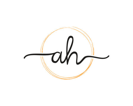 AH initial letter handwriting logo design ,signature logo template,beauty initial with circle design