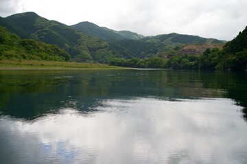 Scenery of Shimanto River with light rain