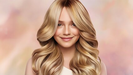 Naklejka premium Beautiful girl with hair coloring in ultra blond.