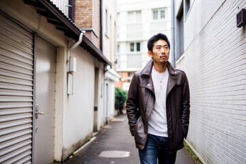 Lonely Asian Man Walking Through Alley
