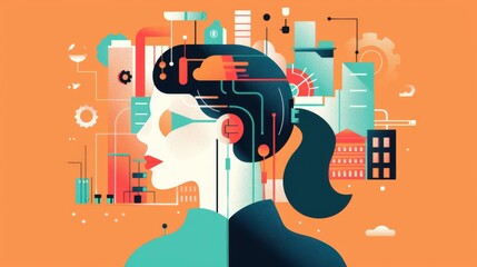 Cross-sector AI, interdisciplinary innovation, flat design illustration