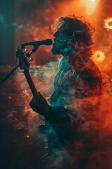 Obraz premium Dreamy Dream Pop Concert Performance With Smoke and Lights