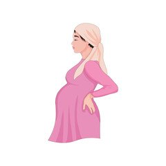 pregnant woman wearing dress holding her back vector illustration