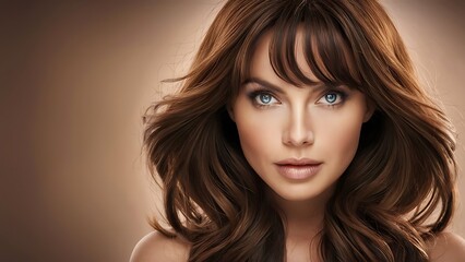 Naklejka premium Beauty female face. Beautiful brunette woman, portrait close up. Portrait of Beauty woman with blue eyes. Beauty face.