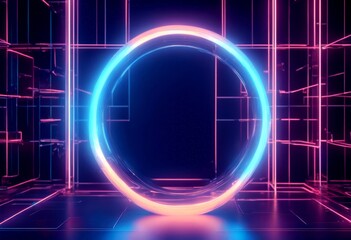 background rendering digital glowing neon 3d computer circle drawing blue ai artificial intelligence buttons vector icon model illustration light