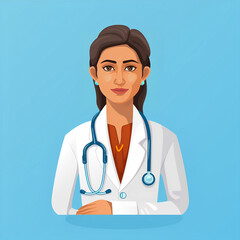 Fototapeta premium Hindu Doctor icon in uniform. Flat style female. Brunette with brown eyes. Avatar of a doctor. Flat style illustration. portrait
