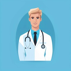 Fototapeta premium Doctor icon in uniform. Flat style male. blond with blue eyes. Avatar of a doctor. Flat style illustration. portrait