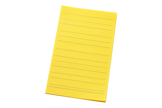 Yellow note paper isolated on transparent background
