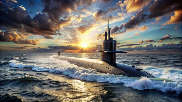 Nuclear submarine in the ocean.