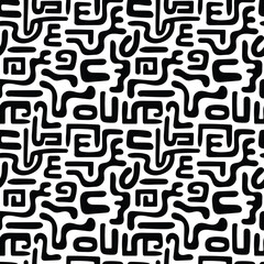 Seamless pattern, abstract doodles, curls, maze, vector background	
